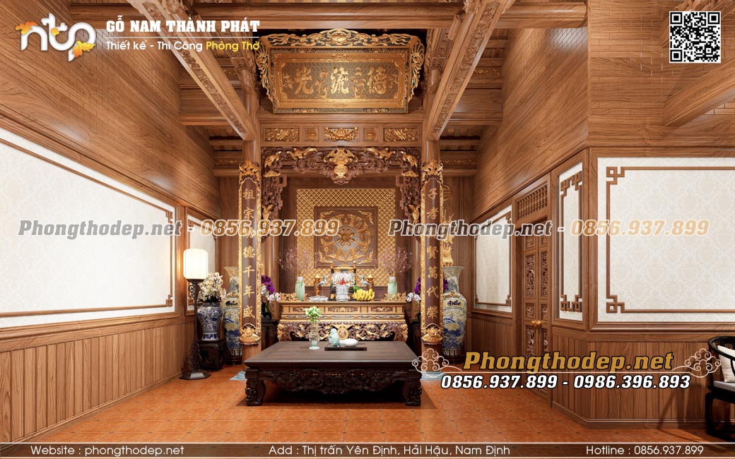 Nội thất phòng thờ truyền thống trên tầng 4